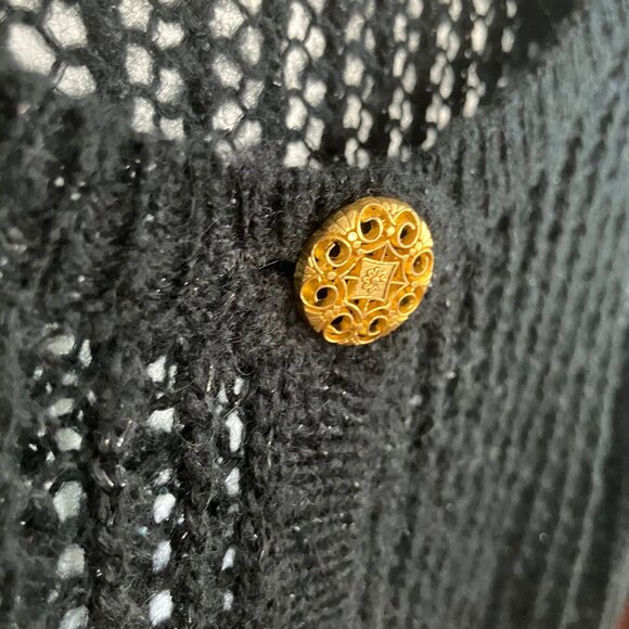 Black crochet cropped cardigan with shimmer detail and bold gold buttons - Picture 5 of 8